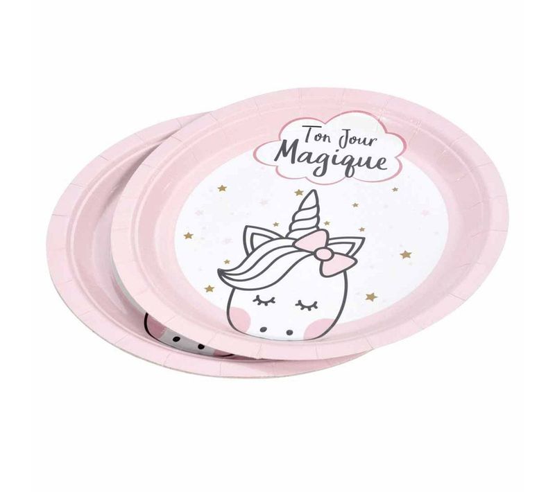 Lot De 6 Assiettes En Carton "licorne" 23cm Rose