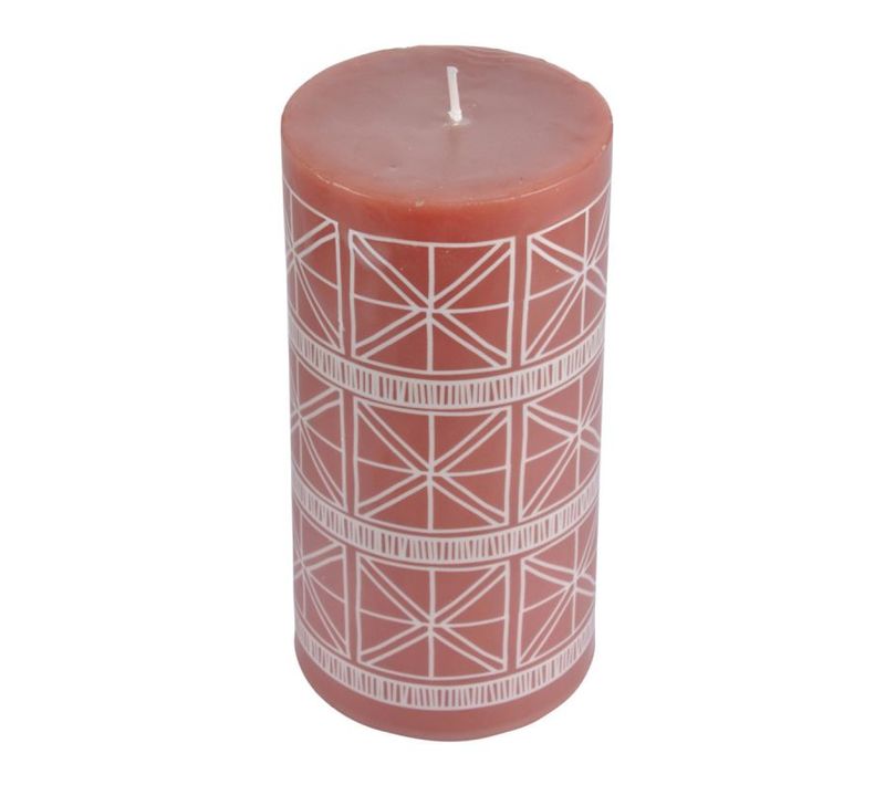 Bougie Pilier Design "ethnic Folk" 14cm Terracotta