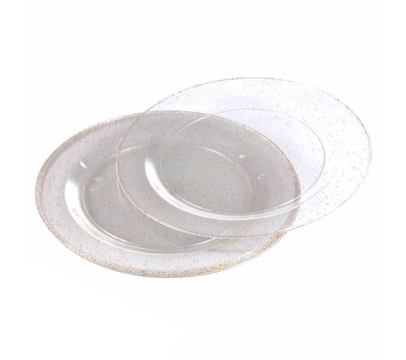 Lot De 6 Assiettes En Plastique Réutilisable "paillettes" 18cm Or