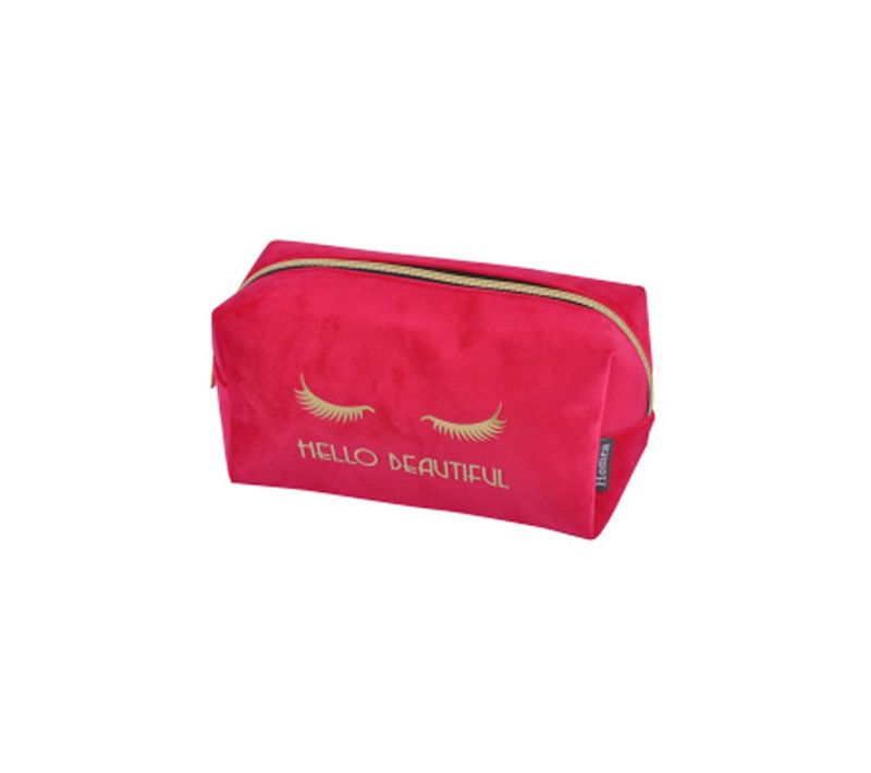 Trousse De Maquillage Velours "hello" 22cm Fuchsia