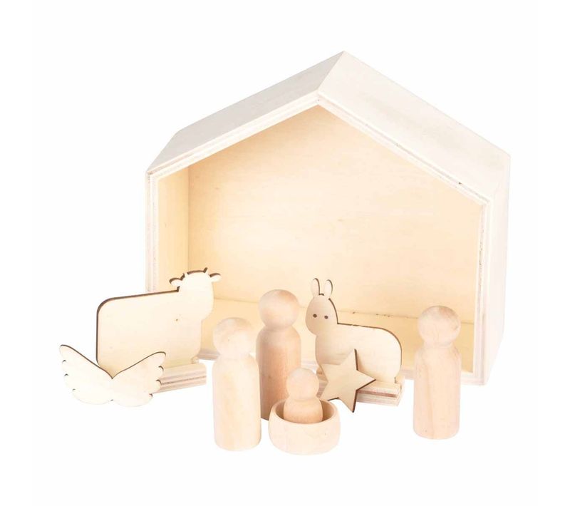 Crèche De Noël à Décorer En Bois "6 Sujets" Naturel