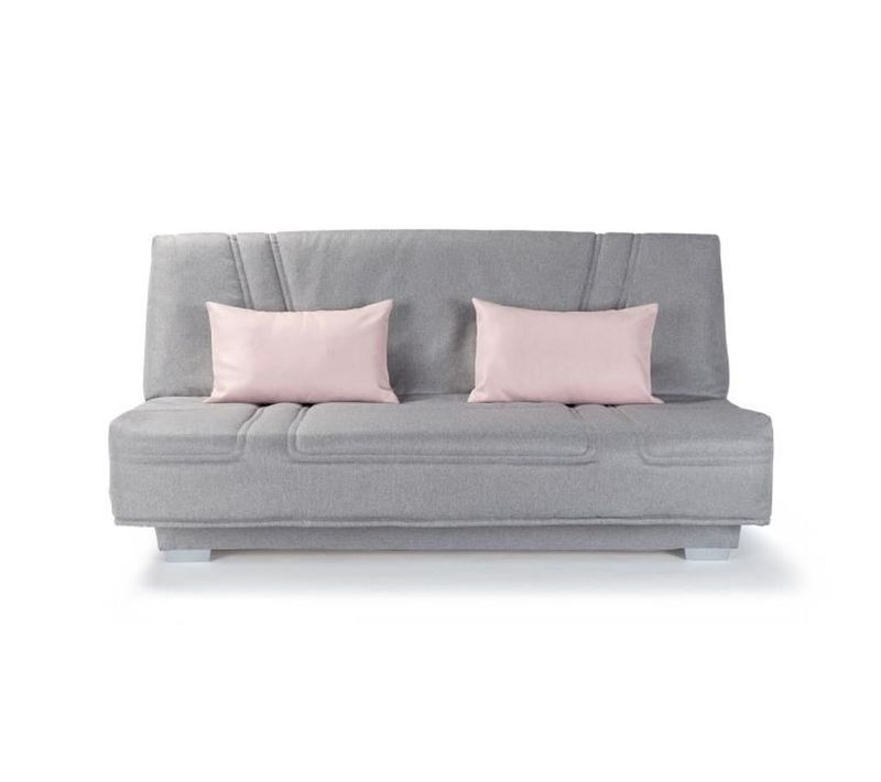 Comfort Bultex Banquette Clic Clac - Tissu Gris + Coussins Déco Rose - L193 X P95 Cm