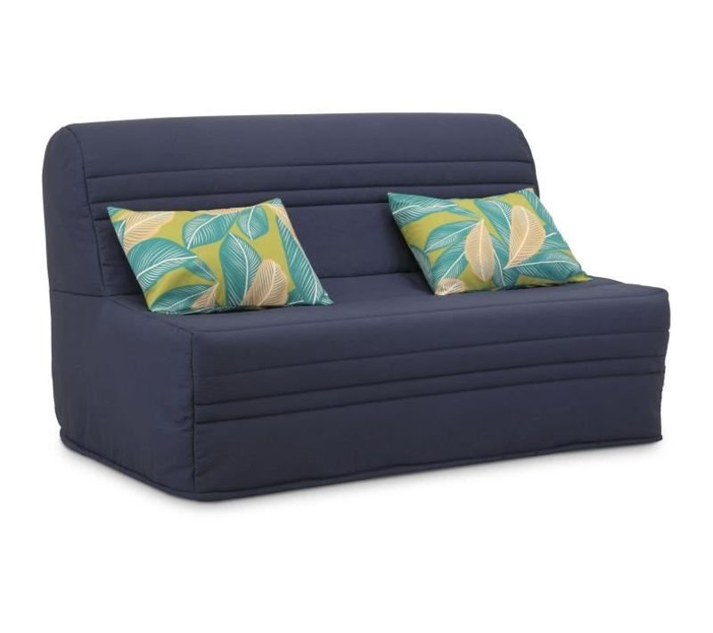 Banquette BZ - 2 Places - Bleu Marine - Coussins Jungle - Couchage 140 X 190 X 9 Cm - Joe