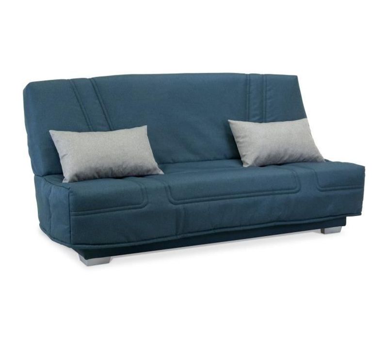 Comfort Bultex Banquette Clic-clac - 3 Places - Tissu Bleu + Coussins Déco Gris