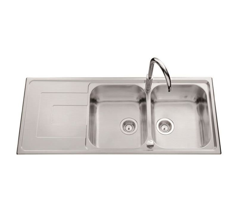 Evier Cuisine À Encastrer 2 Bacs + 1 Égouttoir Saphir Inox 116x50 Cm