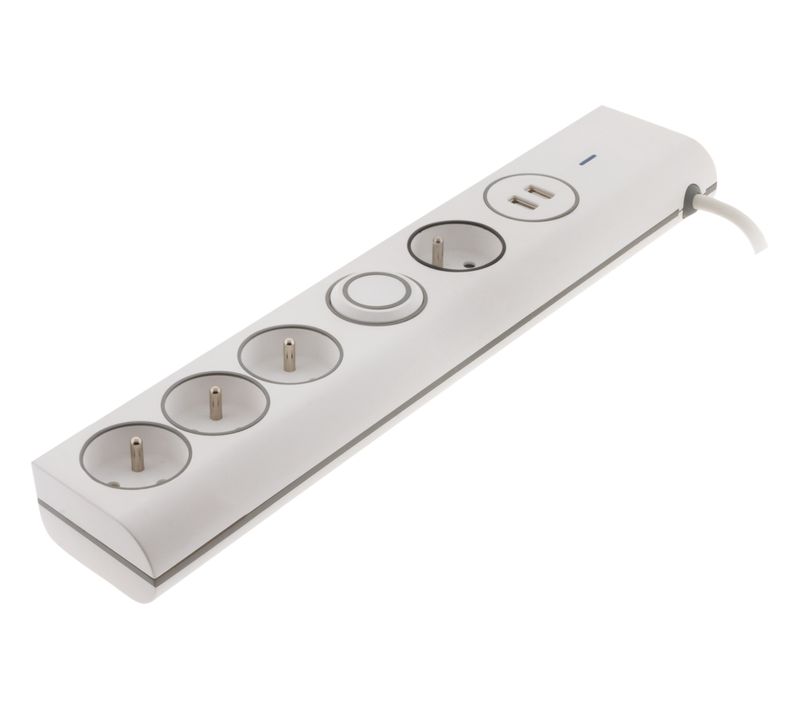Multiprise Parafoudre 4 Prises 16a + 2 USB - Blanc - Thomson