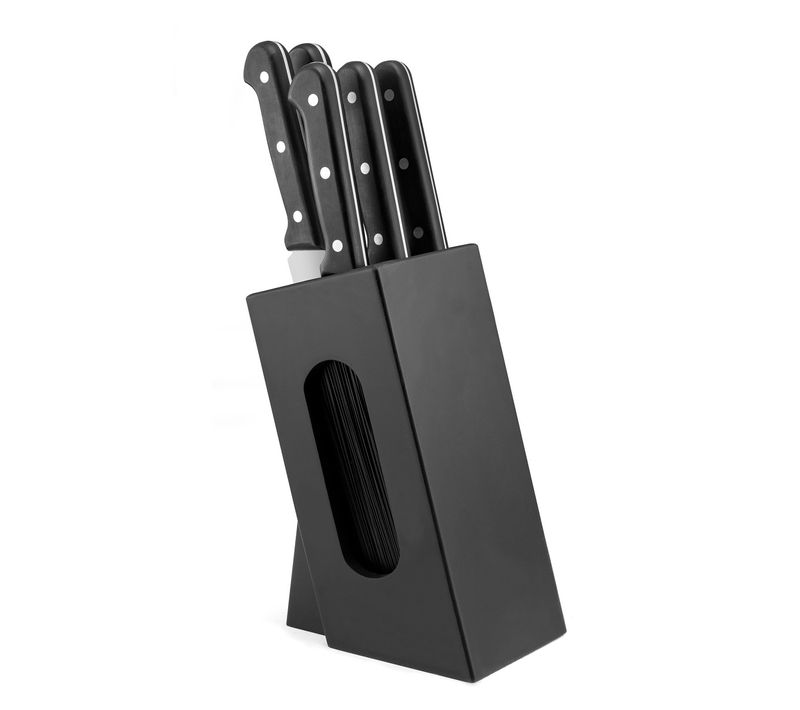 Universal - Bloc Spaghetti Bois Noir Avec 5 Couteaux De Cuisine