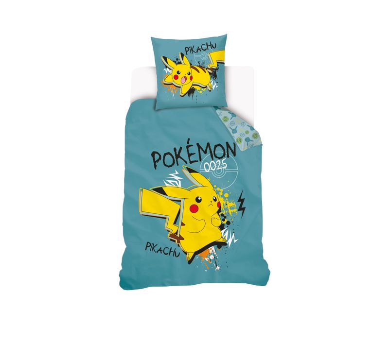 Housse De Couette Pikachu Pokémon 140x200 Cm - 100% Coton - Bleu Canard