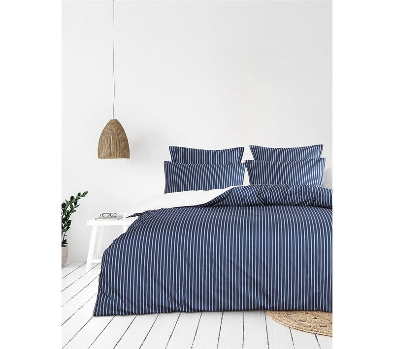 Parure Housse De Couette Percale De Coton Avec 2 Taies 65x65 Cm 240x220 Cm Indigo Linquist