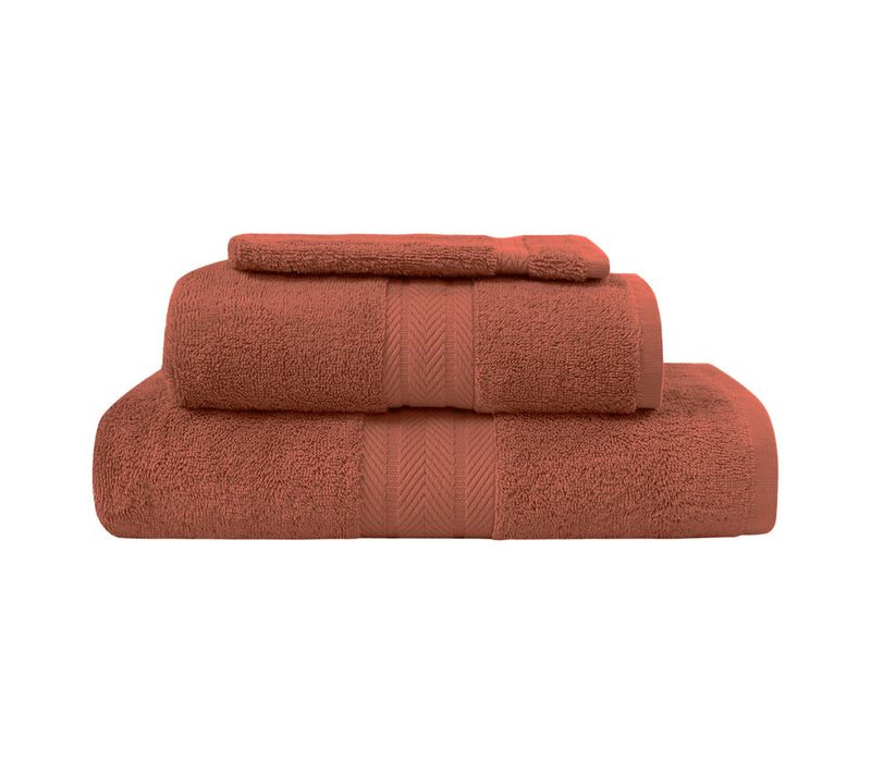 Ensemble De Bain 3 Pièces (1 Drap De Bain + 1 Serviette De Toilette + 1 Gant) Terracota Luxury
