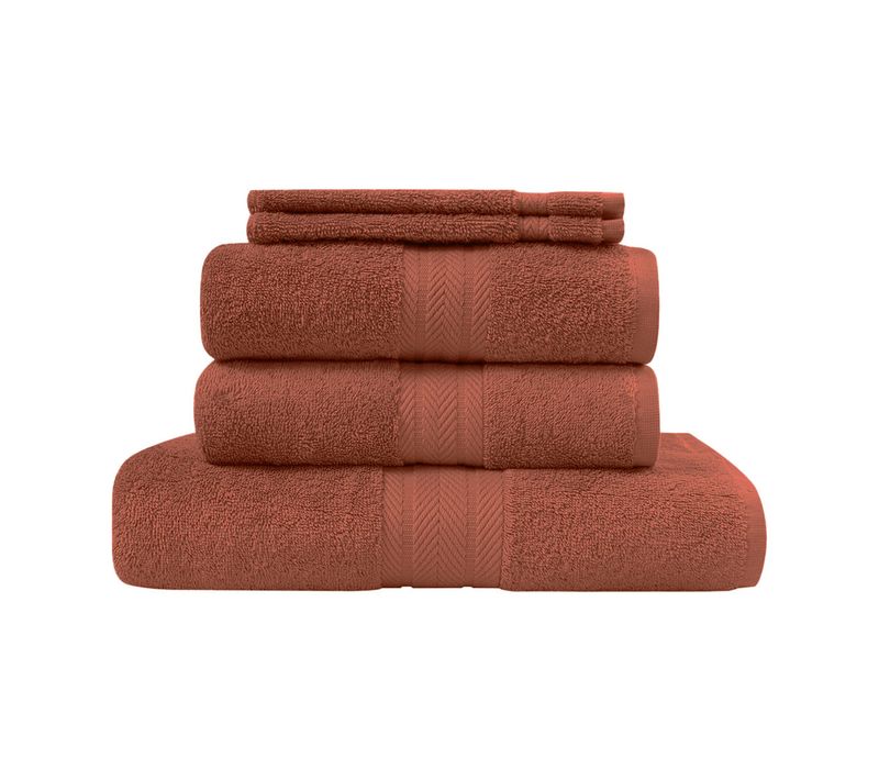 Ensemble De Bain 5 Pièces (1 Drap De Bain + 2 Serviettes De Toilette + 2 Gants) Terracota Luxury