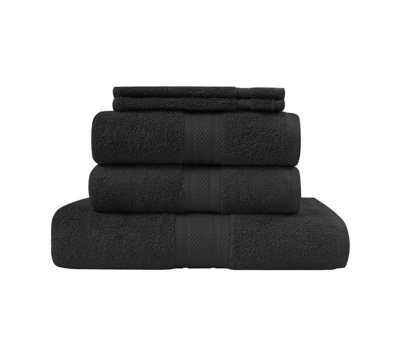 Ensemble De Bain 5 Pièces (1 Drap De Bain + 2 Serviettes De Toilette + 2 Gants)   Noir Luxury