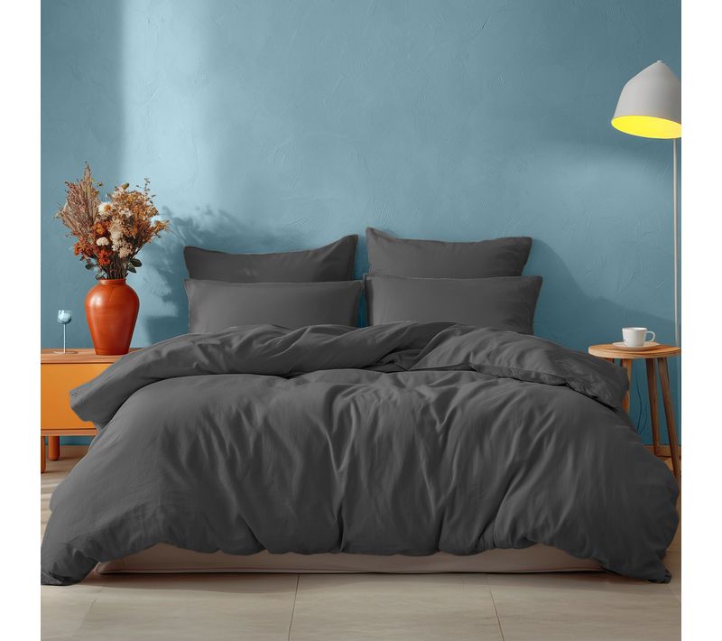 Housse De Couette En Coton 140x200 Cm Anthracite Studio