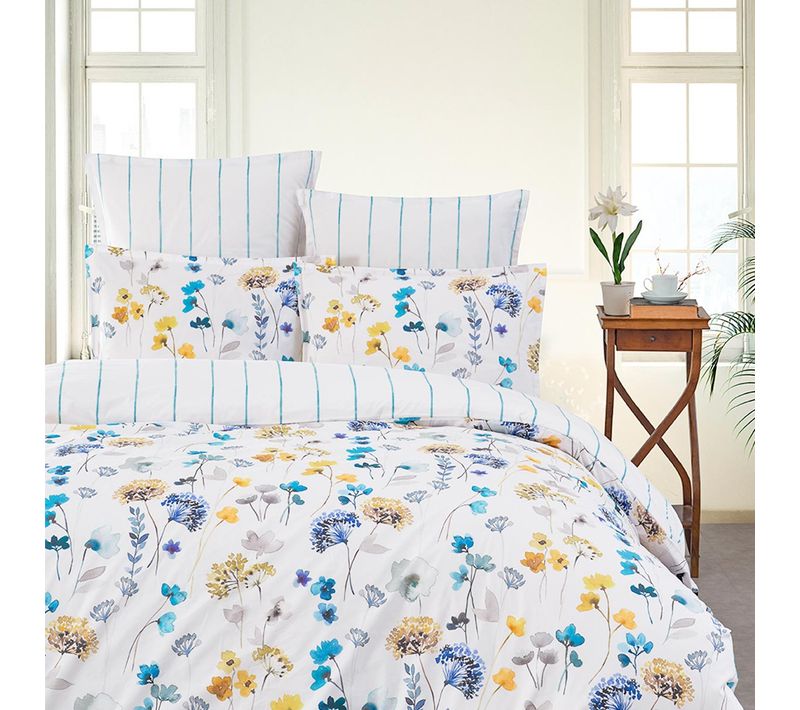 Parure Housse De Couette Percale Avec 2 Taies 50x70 Cm  240x220 Cm Aqua Sea Agatha
