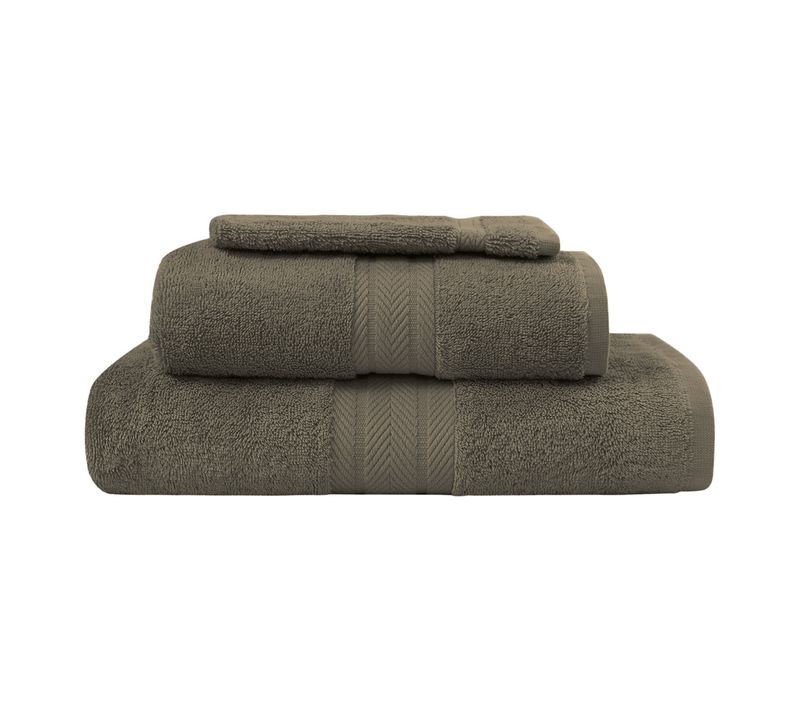 Ensemble De Bain 3 Pièces (1 Drap De Bain + 1 Serviette De Toilette + 1 Gant)   Noisette Luxury