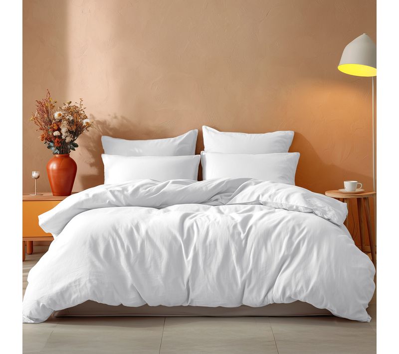 Parure Housse De Couette 260x240 Cm Avec 2 Taies 50x70 Cm En Coton Blanc Studio