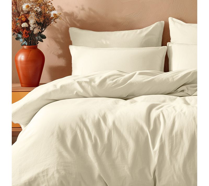 Parure Housse De Couette 200x200 Avec 2 Taies 50x70 Cm En Coton Ecru Studio