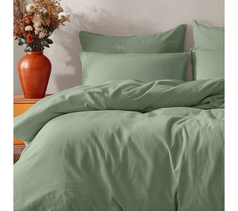 Parure Housse De Couette 200x200 Avec 2 Taies 50x70 Cm En Coton Sauge Studio