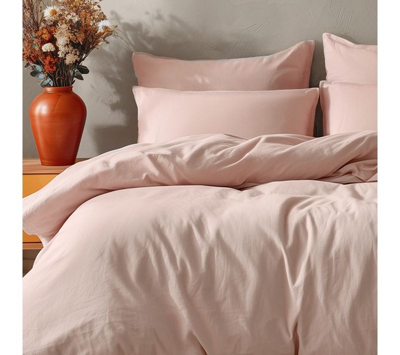 Parure Housse De Couette 140x200 Avec 2 Taies 50x70 Cm En Coton Poudre Studio
