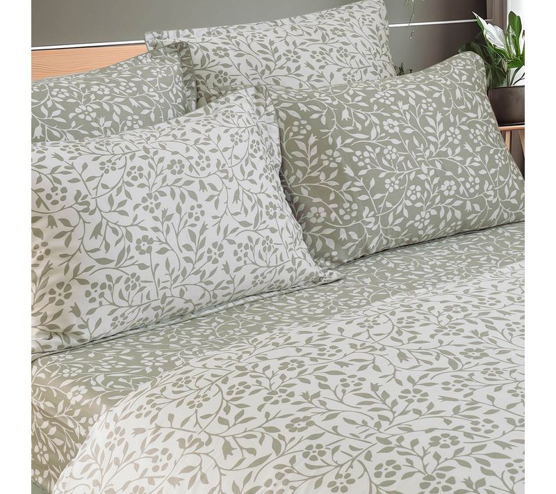 Parure Housse De Couette Satin + 2 Taies 65x65 Cm 240x220 Cm Sauge Eloquence