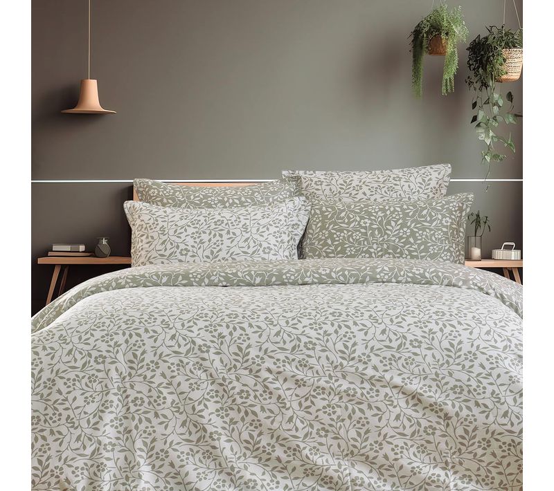 Parure Housse De Couette Satin + 2 Taies 50x70 Cm 240x220 Cm Sauge Eloquence