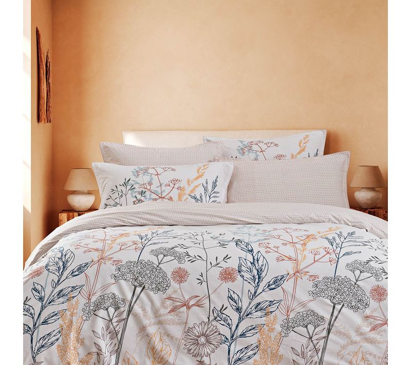 Parure Housse De Couette Percale De Coton Avec 2 Taies 50x70 Cm  240x220 Cm Sable Marguerite
