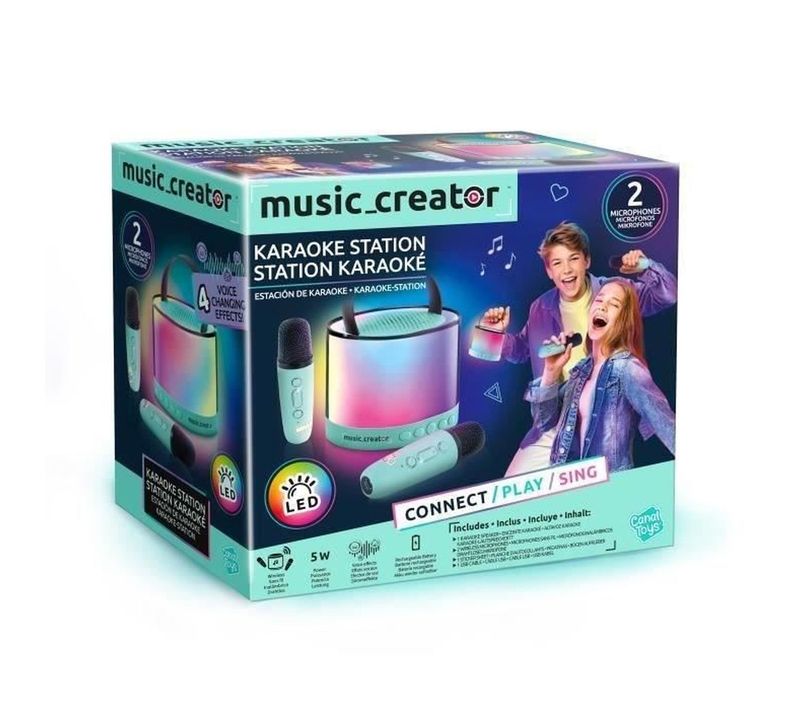 Mini Station Karaoké Portable - 2 Micros Sans Fil, Bluetooth Et LED