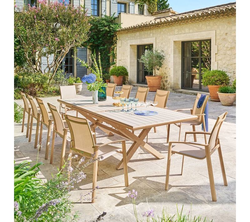 Table Extérieure Extensible 12p. Axiome Argile Effet Bois Honey Hespéride