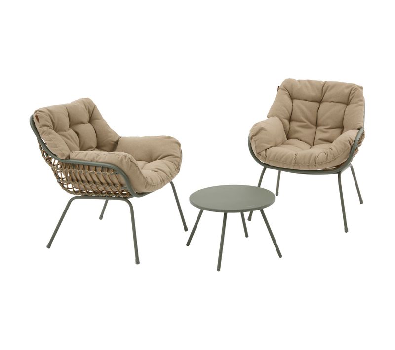 Salon De Jardin En Aluminium 2 Places Paopao - Beige Et Vert Laurier