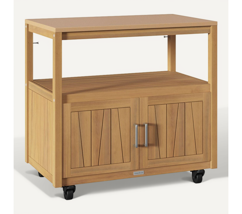 Cuisine D'extérieur En Acacia Et Aluminium 2 Portes Et 1 Niveau Magma - Marron