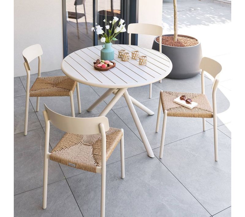 Table Extérieure Ronde 4 Places Aluminium Nébullia Argile Hespéride