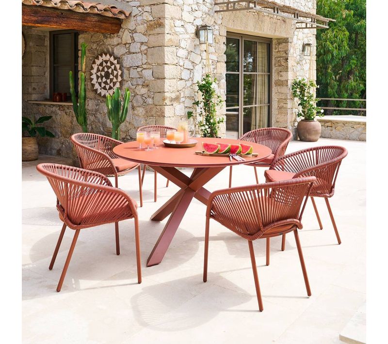 Table Extérieure Ronde 6 Places Aluminium Oryon Acajou Hespéride
