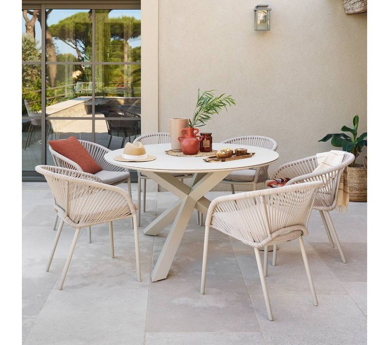 Table Extérieure Ronde 6 Places Aluminium Oryon Argile Hespéride
