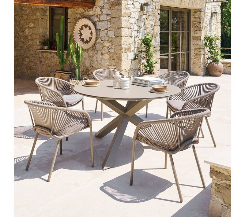 Table Extérieure Ronde 6 Places Aluminium Oryon Café Hespéride