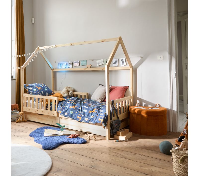 Lit cabane avec 2 tiroirs BOSCO pin