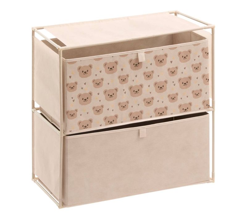 Commode Enfant Tissa 2 Tirroirs Beige Imprimé Ourson 60x30x60 Cm