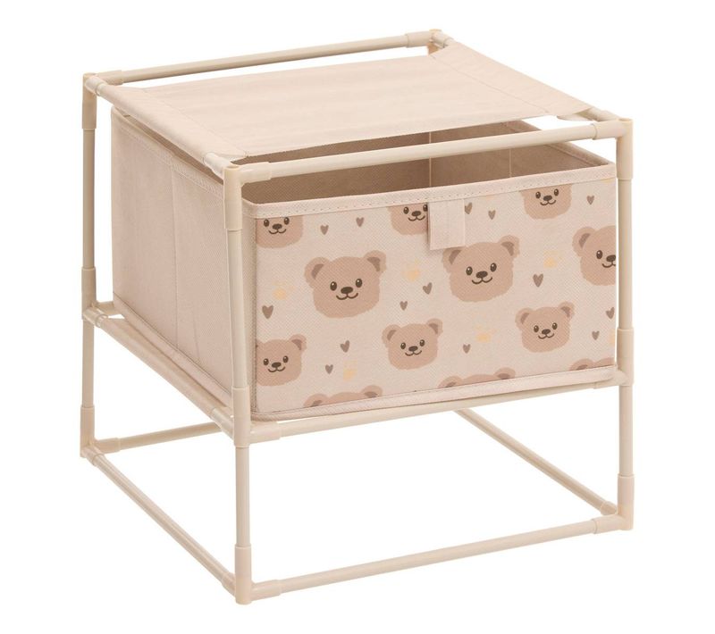 Table De Chevet Enfant Tissa 1 Tirroir Beige Imprimé Ourson 30,5x30,5x31 Cm
