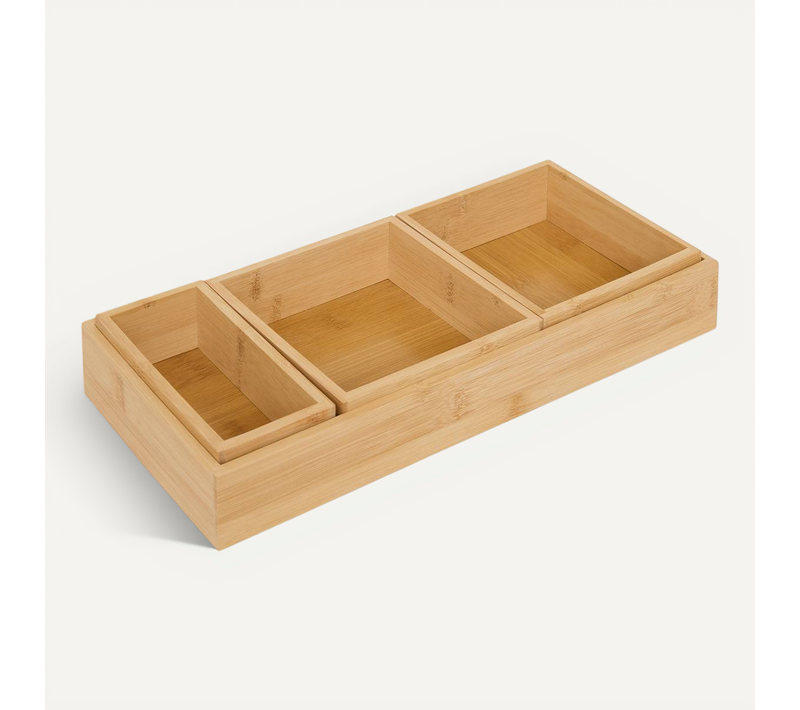 Organiseur Bambou L14,5/38,1cm Beige 4 Pièces