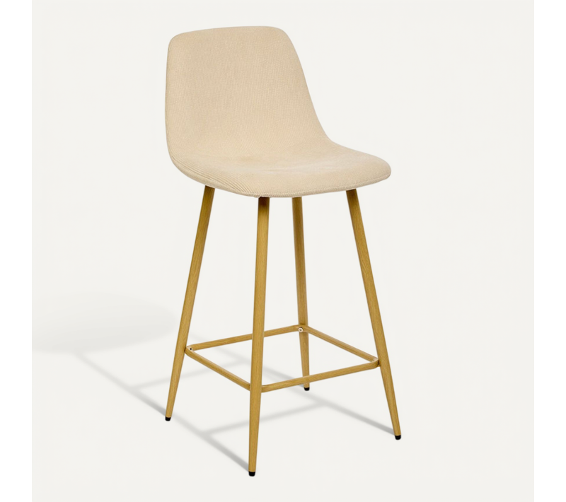 Tabouret De Bar Roka Beige Pieds Métal Effet Bois