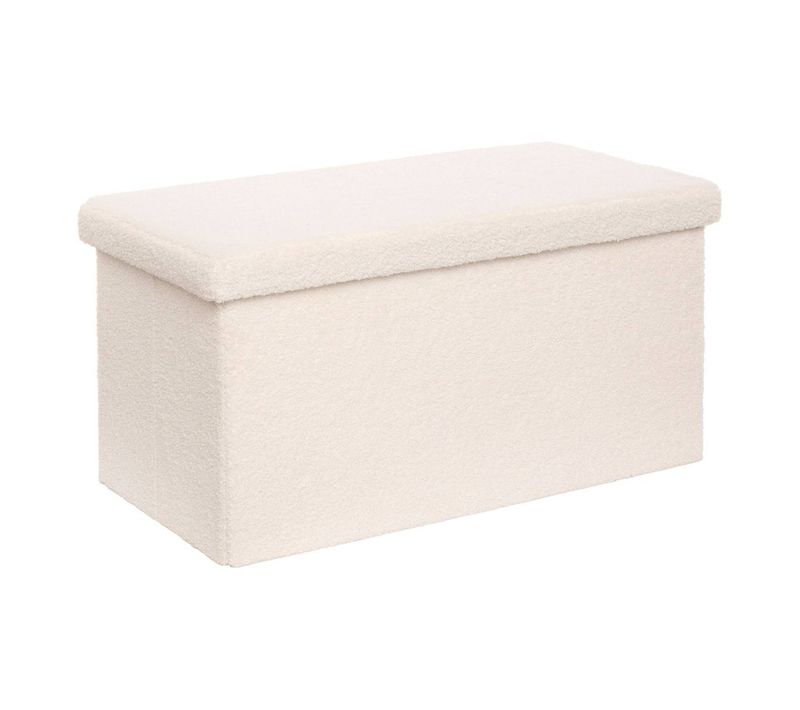 Pouf Pliable Coffre Jaiko En Bouclette Blanc 76x38cm