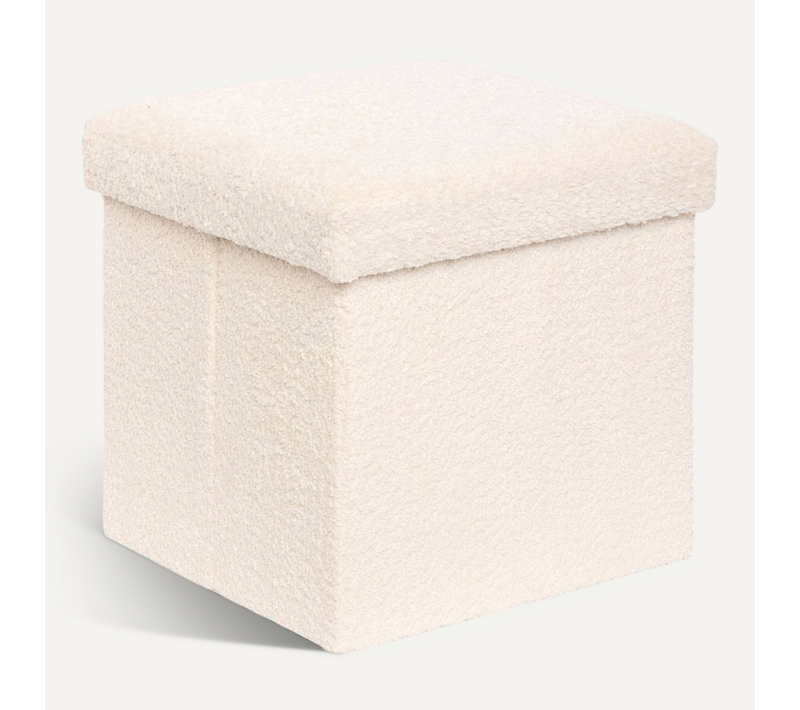 Pouf Pliable Coffre Soana En Bouclette Ivoire 38x38cm