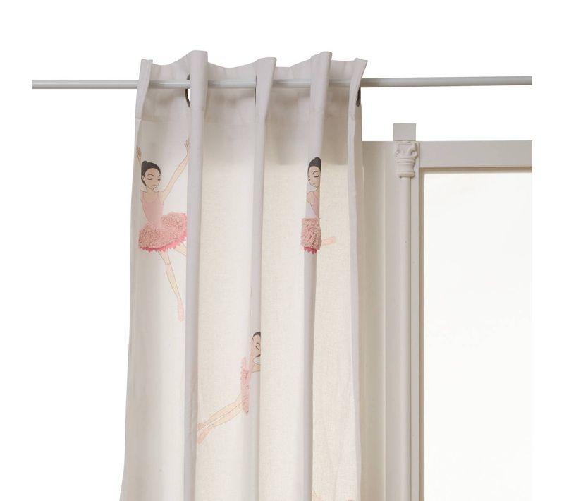 Rideau Tufy 260x140cm Blanc Imprimé Ballerines Roses