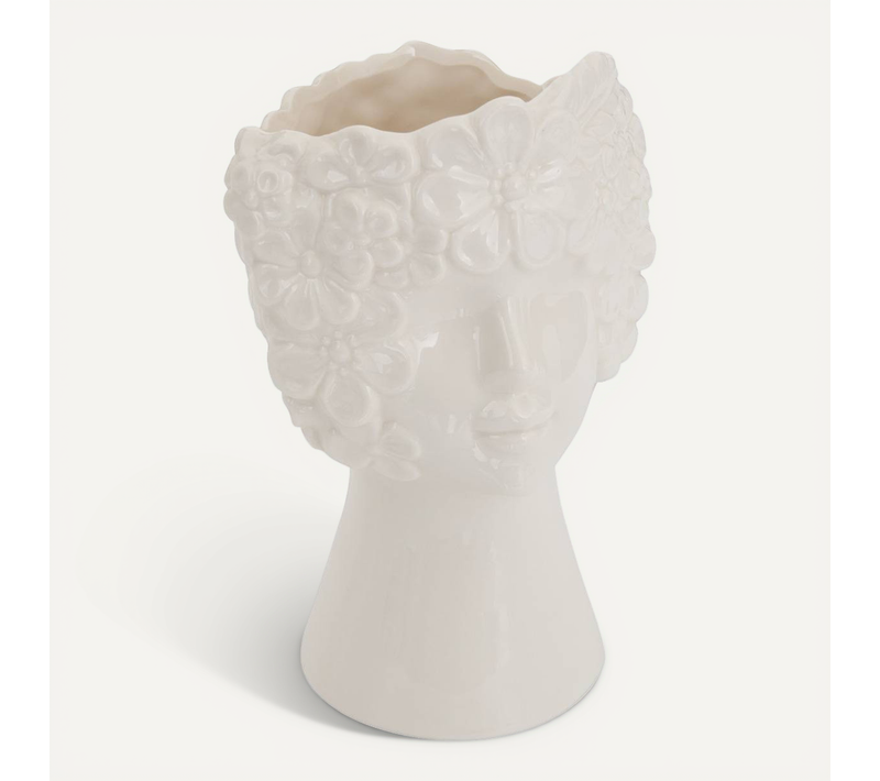 Vase Visage Fleur De Rose H21cm Blanc