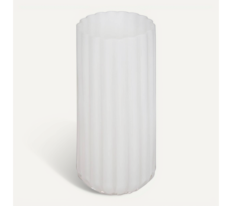 Vase Fleur De Rose Strié 12x12x28cm Blanc
