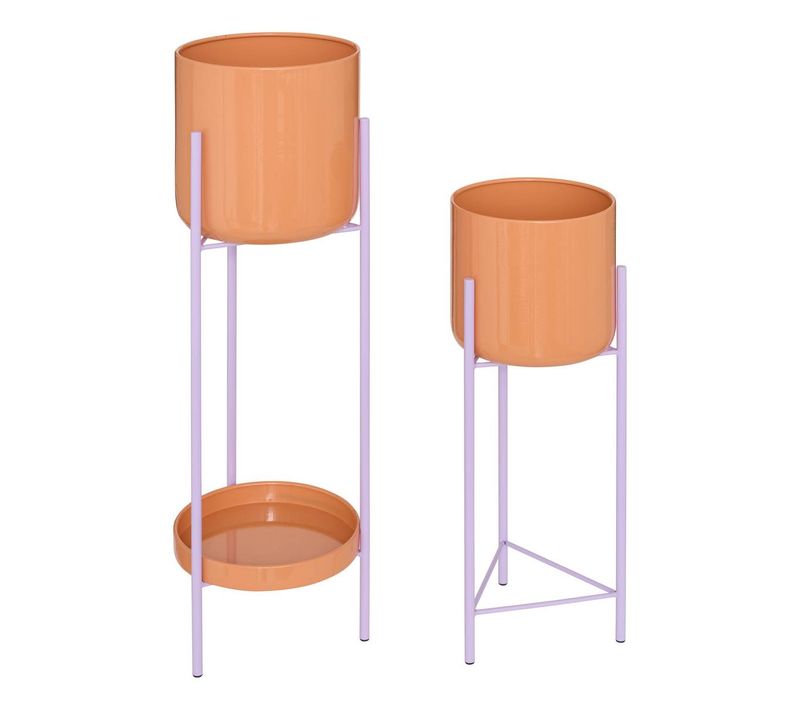 Set De 2 Caches-pot Pool 19x19x60cm Blanc Et Orange