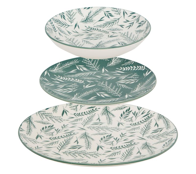 Service de vaisselle 12 pièces AGATHE Blanc / Vert