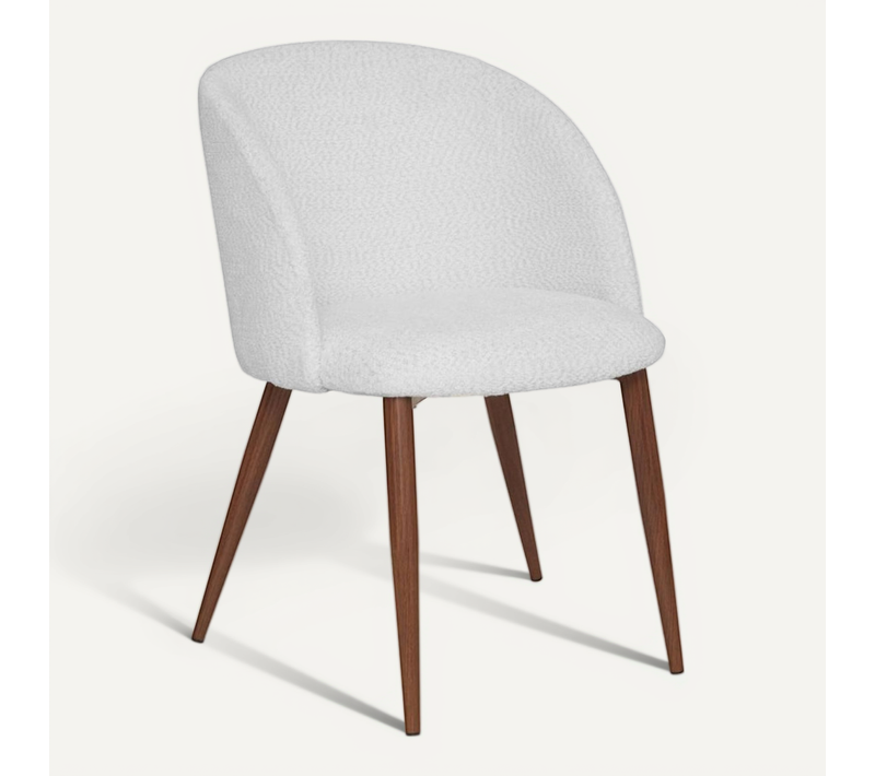 Chaise Céleste Bouclette Ivoire Pieds Métal Effet Noyer