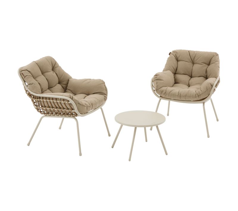 Salon De Jardin En Aluminium 2 Places Paopao - Beige Et Argile