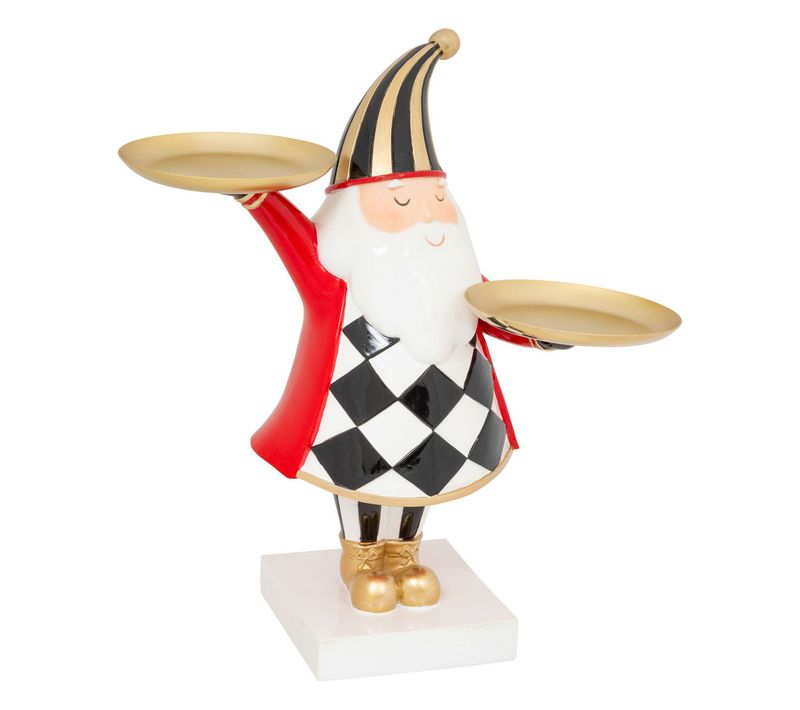 Père Noël Avec 2 Plateaux Dorés H 30 Cm