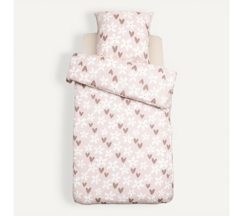 Parure De Lit Enfant Motifs Cœurs Billie - 48 Fils/cm² - 140 X 200 Cm